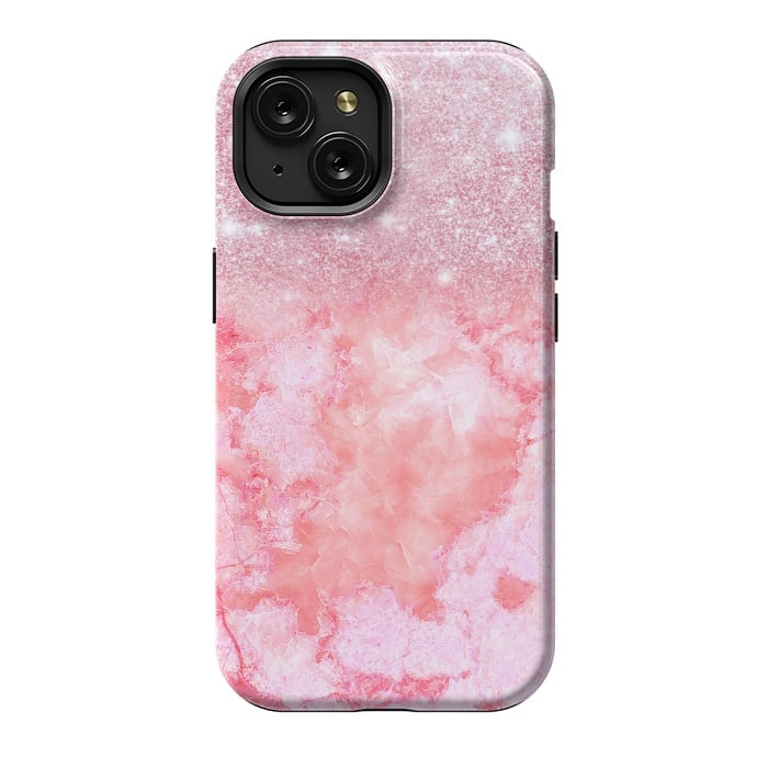 iPhone 15 StrongFit Glitter on Pink Blush Agate  by  Utart