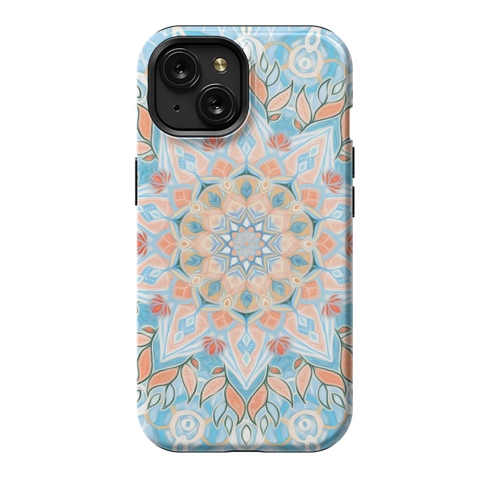 iPhone 15 StrongFit Peach and Blue Pastel Mandala by Micklyn Le Feuvre