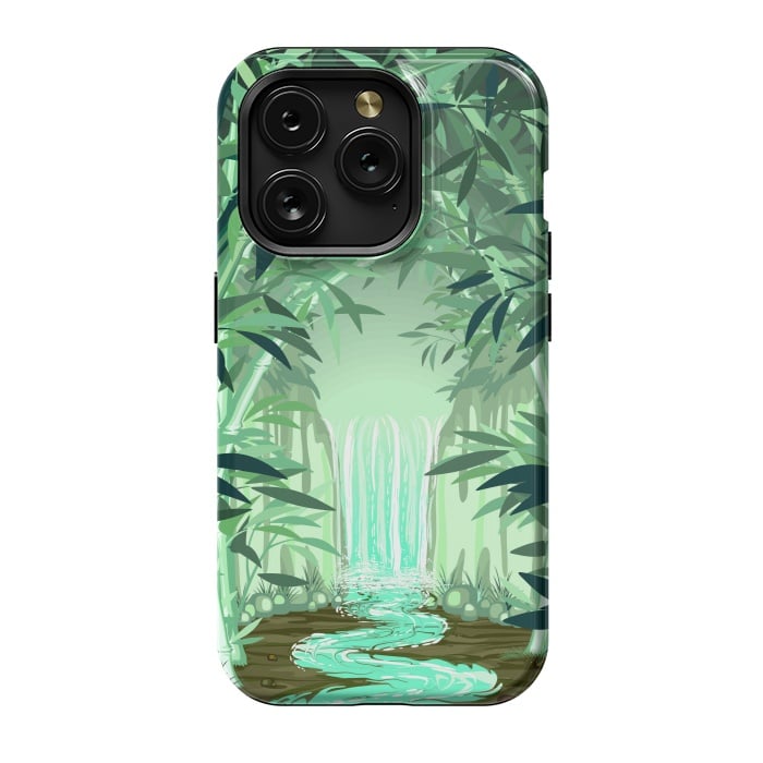 iPhone 15 Pro StrongFit Fluorescent Waterfall on Surreal Bamboo Forest  by BluedarkArt