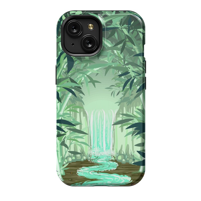iPhone 15 StrongFit Fluorescent Waterfall on Surreal Bamboo Forest  by BluedarkArt