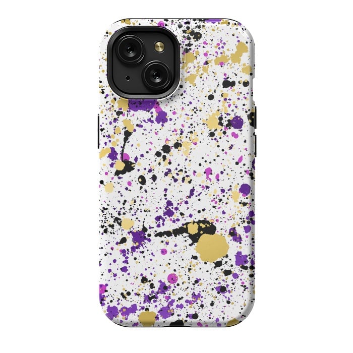 iPhone 15 StrongFit Colorful Paint Splatter by Art Design Works
