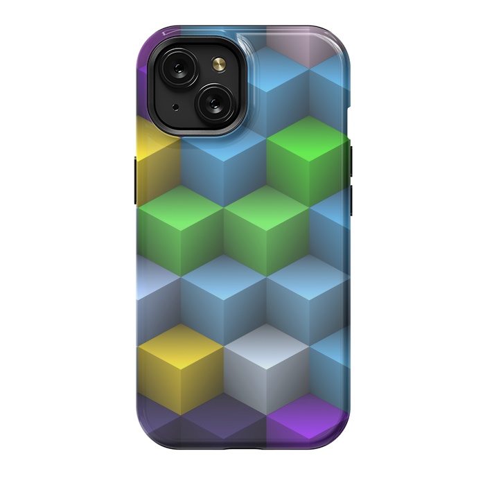 iPhone 15 StrongFit 3D Colorful Squares Pattern by Art Design Works
