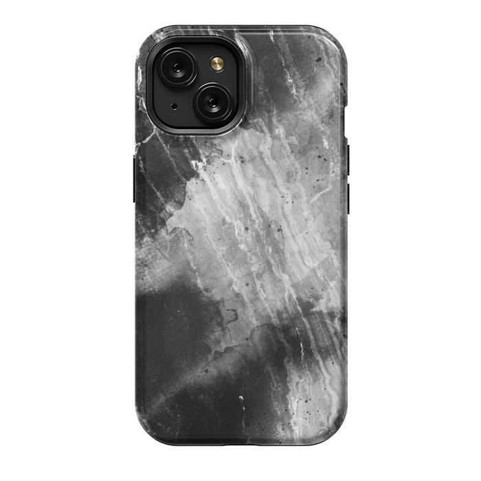 iPhone 15 StrongFit Black gray faded marble painting by Oana 