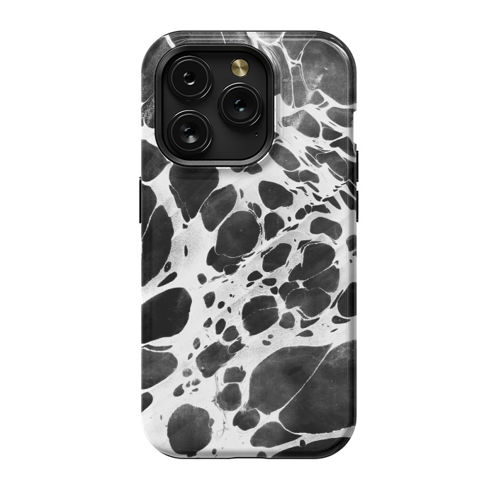 iPhone 15 Pro StrongFit Dark marble with white bubble ink lines by Oana 