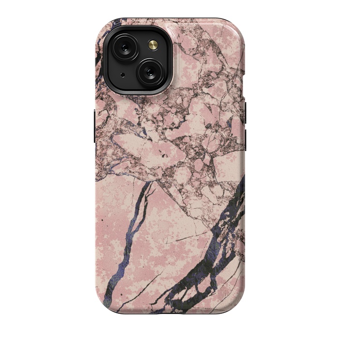 iPhone 15 StrongFit Pink marble with dark cracks texture by Oana 
