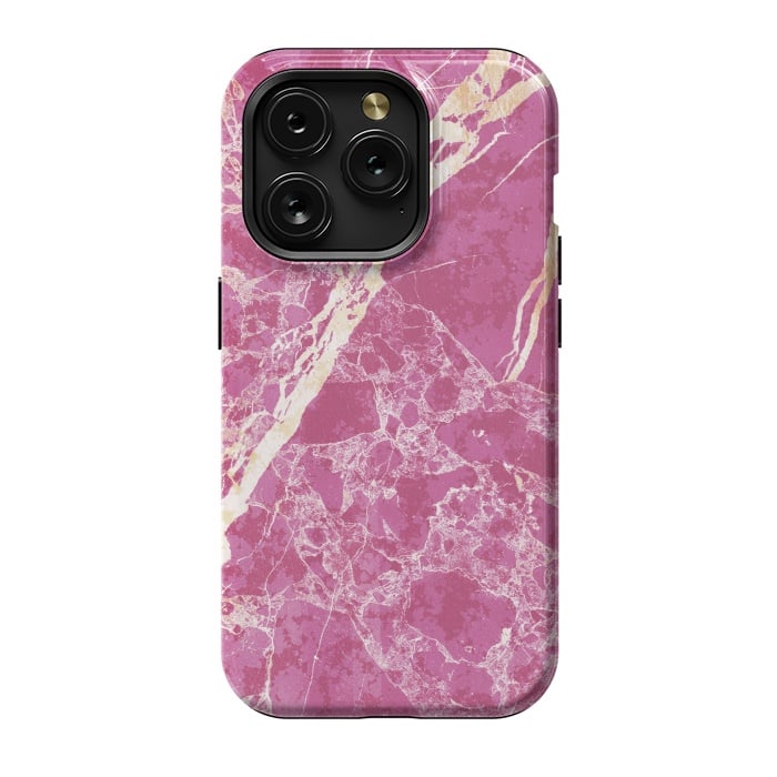 iPhone 15 Pro StrongFit Vibrant Fuchsia pink marble with golden cracks by Oana 