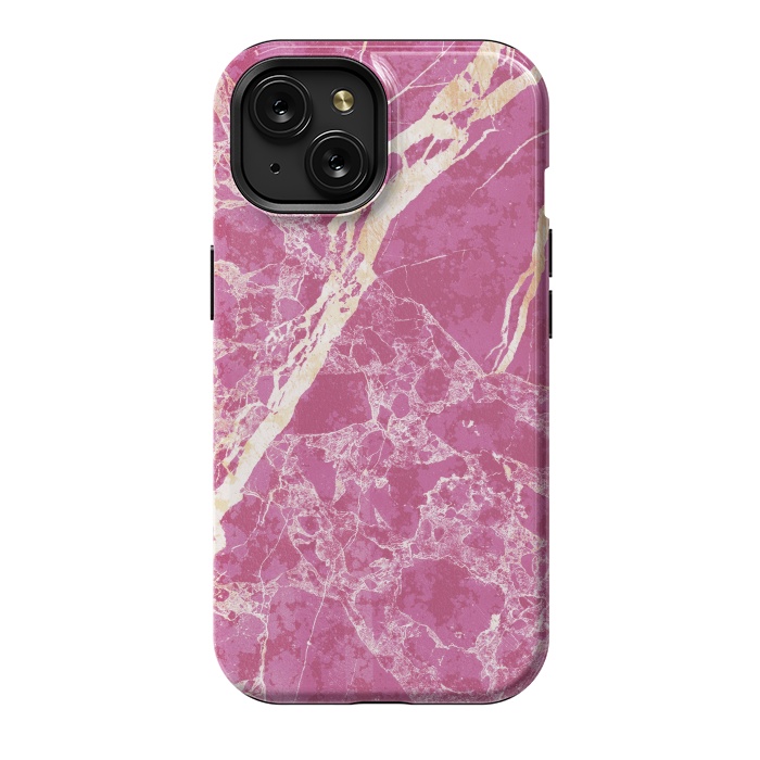 iPhone 15 StrongFit Vibrant Fuchsia pink marble with golden cracks by Oana 