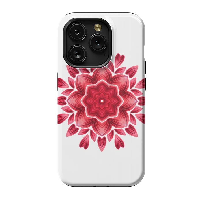 iPhone 15 Pro StrongFit Abstract Watercolor Rose Petal Floral Mandala by Boriana Giormova