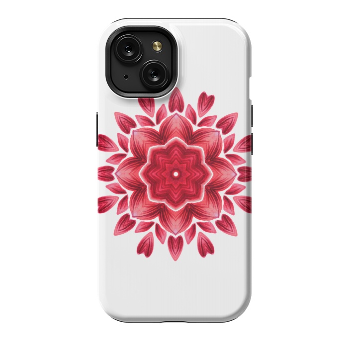 iPhone 15 StrongFit Abstract Watercolor Rose Petal Floral Mandala by Boriana Giormova