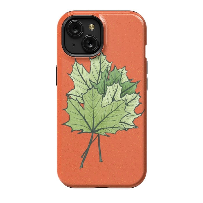 iPhone 15 StrongFit Maple Leaves Digital Art In Green And Orange by Boriana Giormova