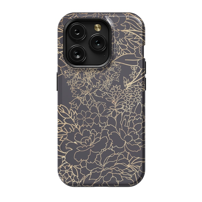 iPhone 15 Pro StrongFit Luxury winter floral golden strokes doodles design by InovArts