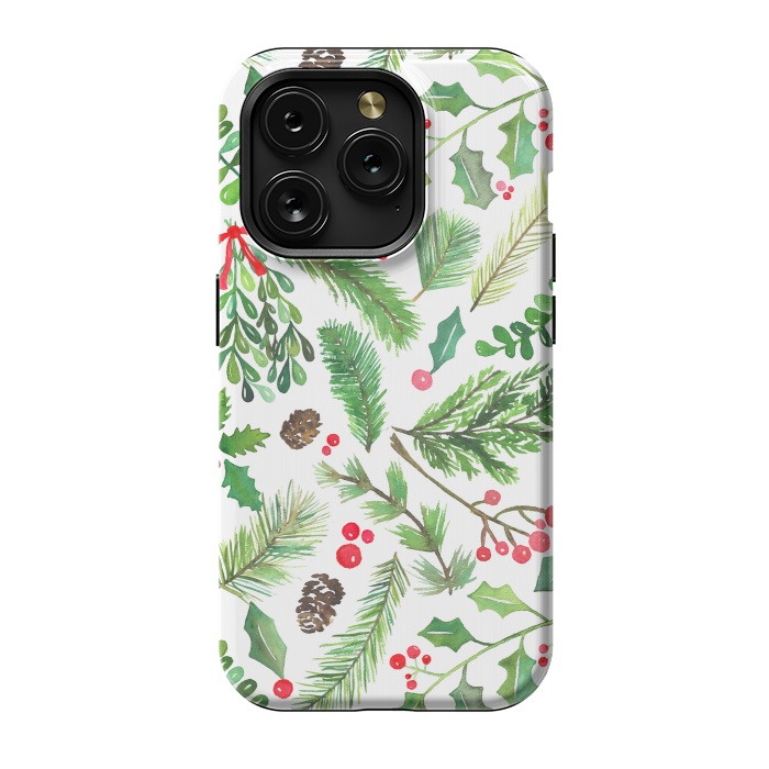iPhone 15 Pro StrongFit Watercolor Christmas Greenery by Noonday Design