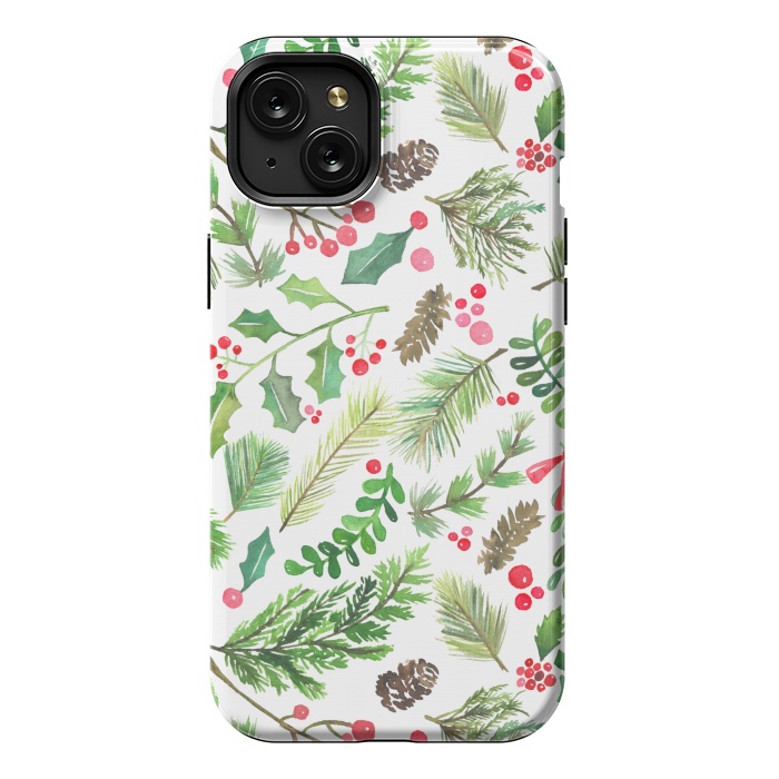 iPhone 15 Plus StrongFit Watercolor Christmas Greenery by Noonday Design
