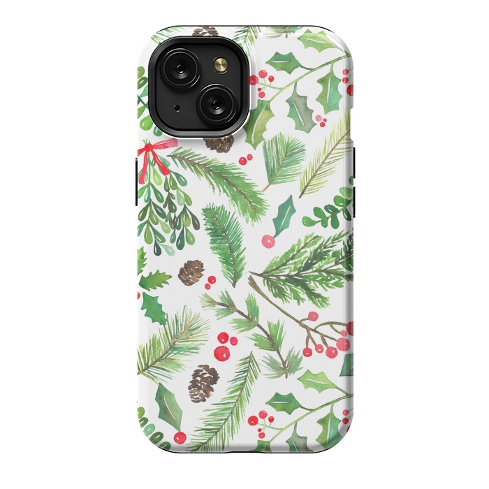 iPhone 15 StrongFit Watercolor Christmas Greenery by Noonday Design
