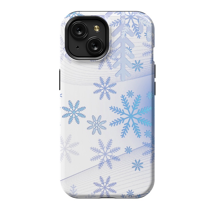 iPhone 15 StrongFit Blue icy snowflakes - Christmas illustration by Oana 