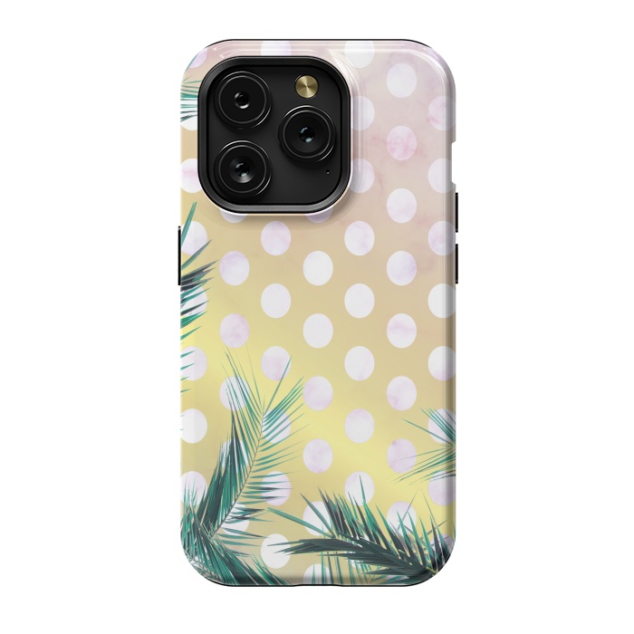 iPhone 15 Pro StrongFit tropical palm leaves on golden dotted background by Oana 
