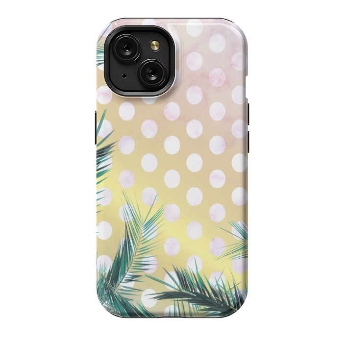 iPhone 15 StrongFit tropical palm leaves on golden dotted background by Oana 