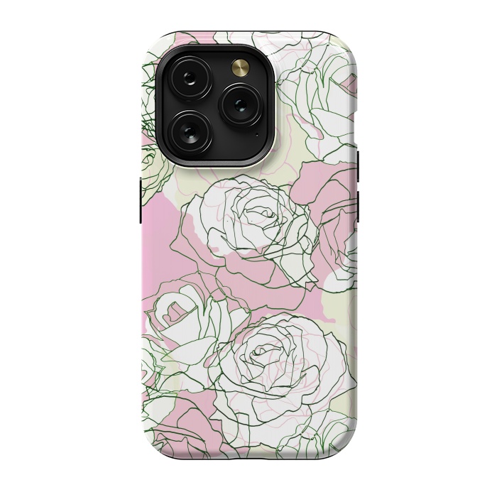 iPhone 15 Pro StrongFit Pink beige line art roses by Oana 