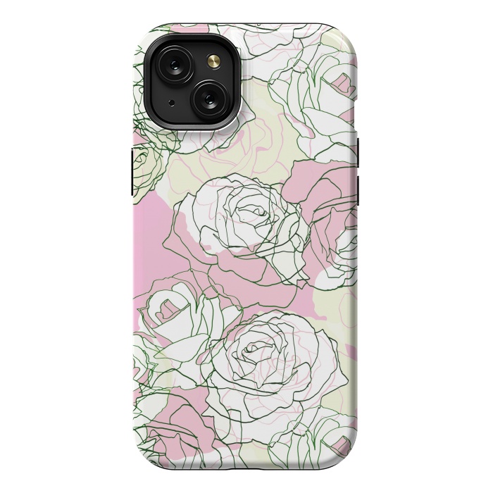 iPhone 15 Plus StrongFit Pink beige line art roses by Oana 