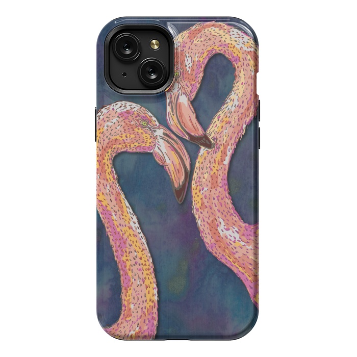 iPhone 15 Plus StrongFit Pink Flamingos by Lotti Brown