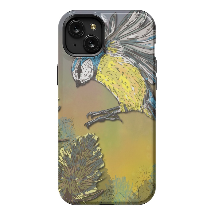 iPhone 15 Plus StrongFit Blue Tit and Teasels by Lotti Brown