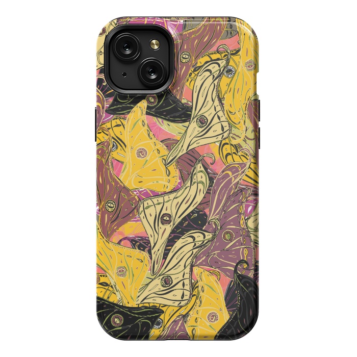 iPhone 15 Plus StrongFit Boho Butterfly Wings - Yellow & Black by Lotti Brown