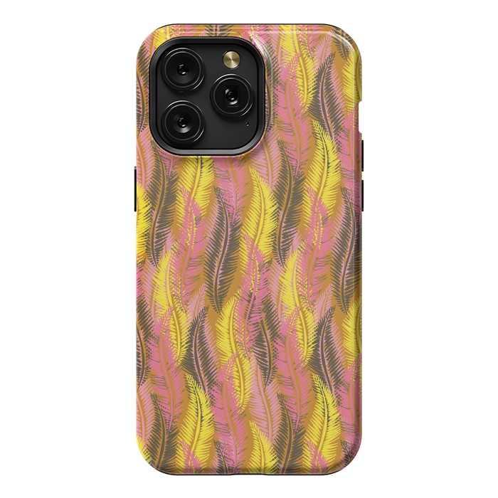 iPhone 15 Pro Max StrongFit Feather Stripe in Pink and Yellow by Lotti Brown