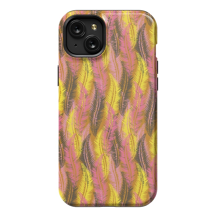 iPhone 15 Plus StrongFit Feather Stripe in Pink and Yellow by Lotti Brown