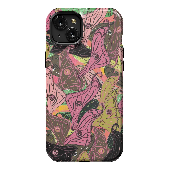 iPhone 15 Plus StrongFit Boho Butterfly Wings in Pink & Green by Lotti Brown