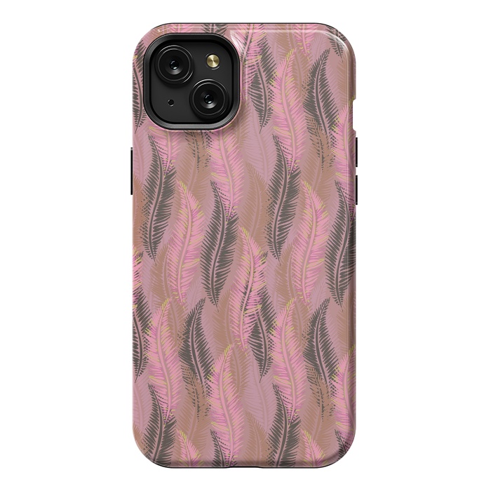 iPhone 15 Plus StrongFit Feather Stripe in Coral and Soft Pink by Lotti Brown