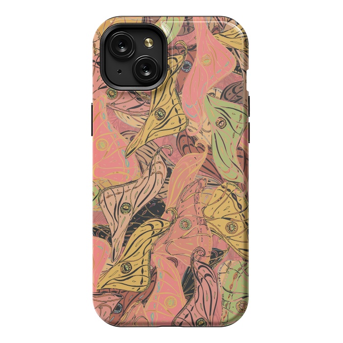 iPhone 15 Plus StrongFit Boho Butterfly Wings in Coral and Yellow by Lotti Brown
