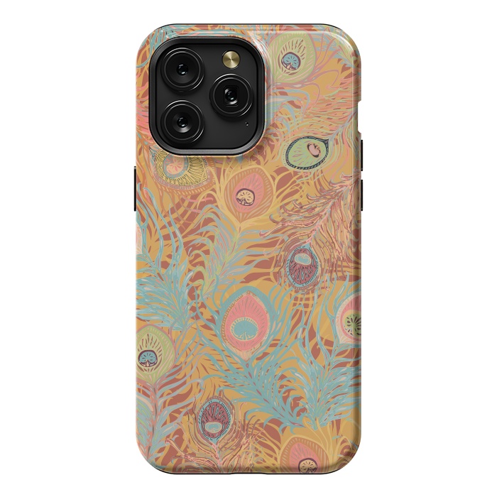 iPhone 15 Pro Max StrongFit Peacock Feathers - Soft Coral by Lotti Brown