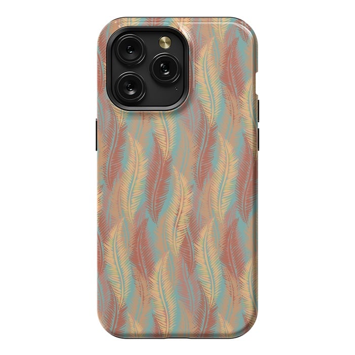 iPhone 15 Pro Max StrongFit Feather Stripe - Coral & Turquoise by Lotti Brown