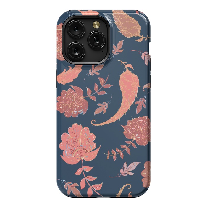 iPhone 15 Pro Max StrongFit Paradise Pattern - Coral & Blue by Lotti Brown