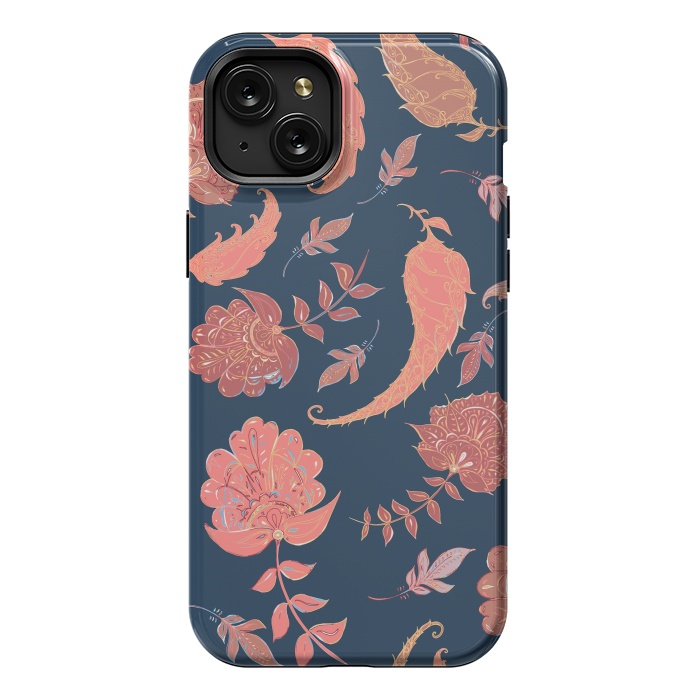 iPhone 15 Plus StrongFit Paradise Pattern - Coral & Blue by Lotti Brown