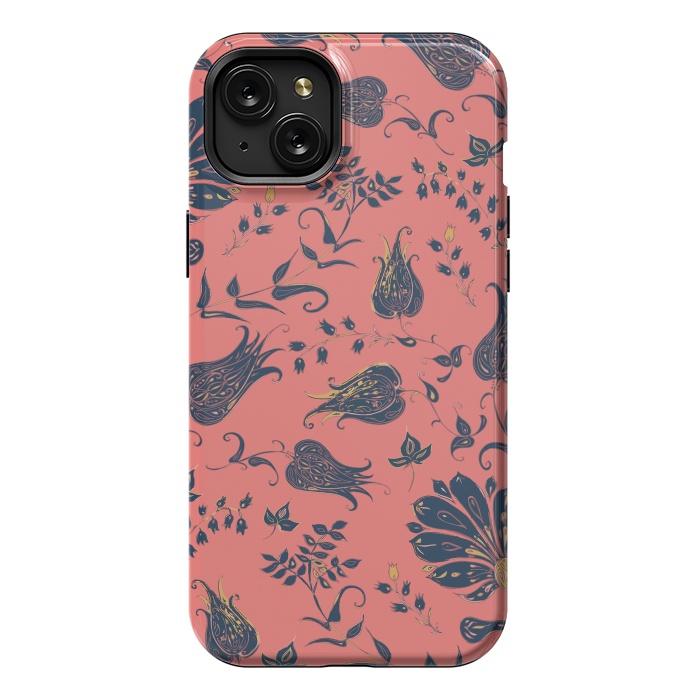 iPhone 15 Plus StrongFit Paradise Florals - Coral & Blue by Lotti Brown