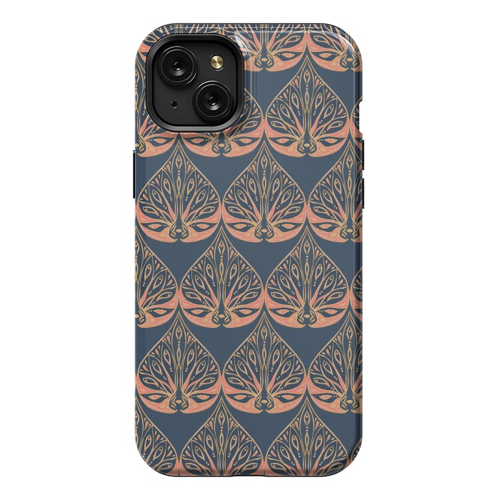 iPhone 15 Plus StrongFit Art Deco - Blue & Coral by Lotti Brown