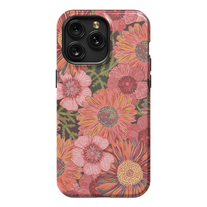 iPhone 15 Pro Max StrongFit Retro Pink Daisies by Lotti Brown