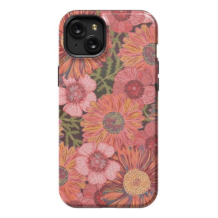 iPhone 15 Plus StrongFit Retro Pink Daisies by Lotti Brown