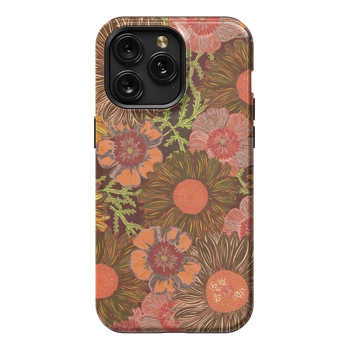 iPhone 15 Pro Max StrongFit Retro Dark Daisies by Lotti Brown