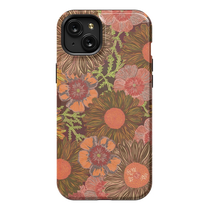 iPhone 15 Plus StrongFit Retro Dark Daisies by Lotti Brown