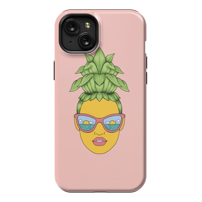 iPhone 15 Plus StrongFit Pineapple Girl Pink by Coffee Man