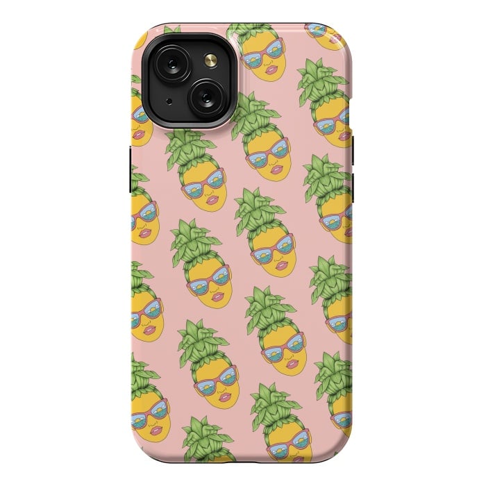 iPhone 15 Plus StrongFit Pineapple Girl Pattern Pink by Coffee Man