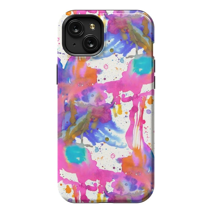 iPhone 15 Plus StrongFit Paint Splashes Pink by Ninola Design