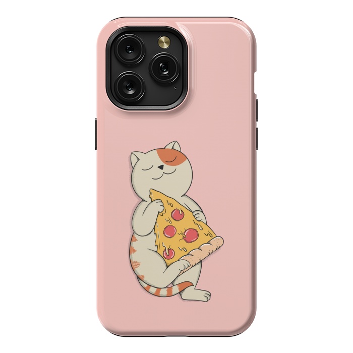 iPhone 15 Pro Max StrongFit Cat and Pizza Pink by Coffee Man