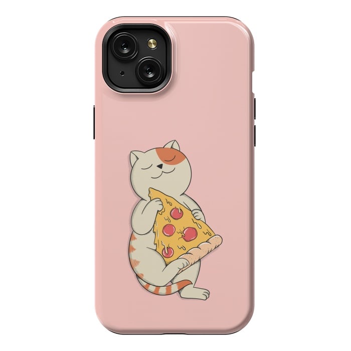iPhone 15 Plus StrongFit Cat and Pizza Pink by Coffee Man