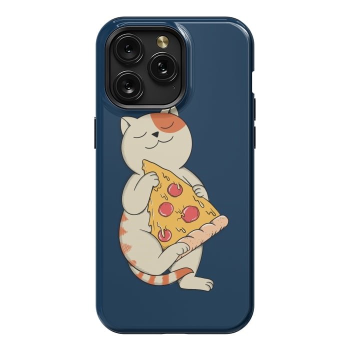 iPhone 15 Pro Max StrongFit Cat and Pizza Blue by Coffee Man