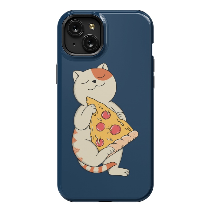 iPhone 15 Plus StrongFit Cat and Pizza Blue by Coffee Man
