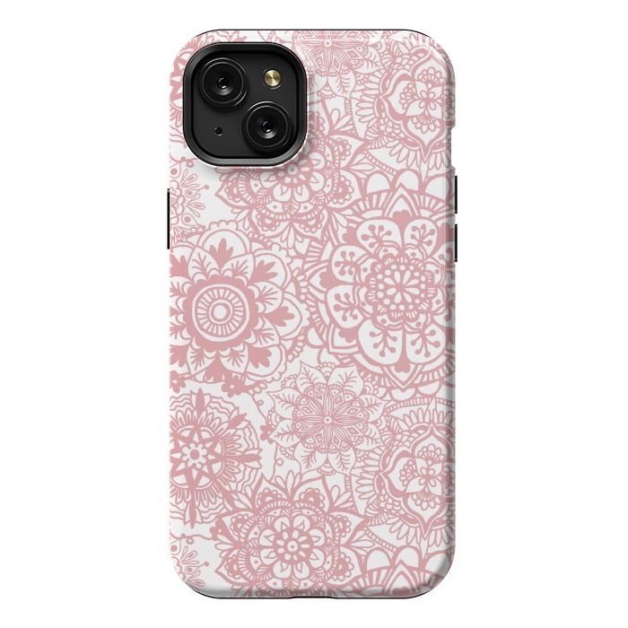iPhone 15 Plus StrongFit Light Pink Mandala Pattern by Julie Erin Designs