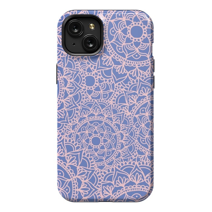 iPhone 15 Plus StrongFit Pink and Mauve Mandala Pattern by Julie Erin Designs